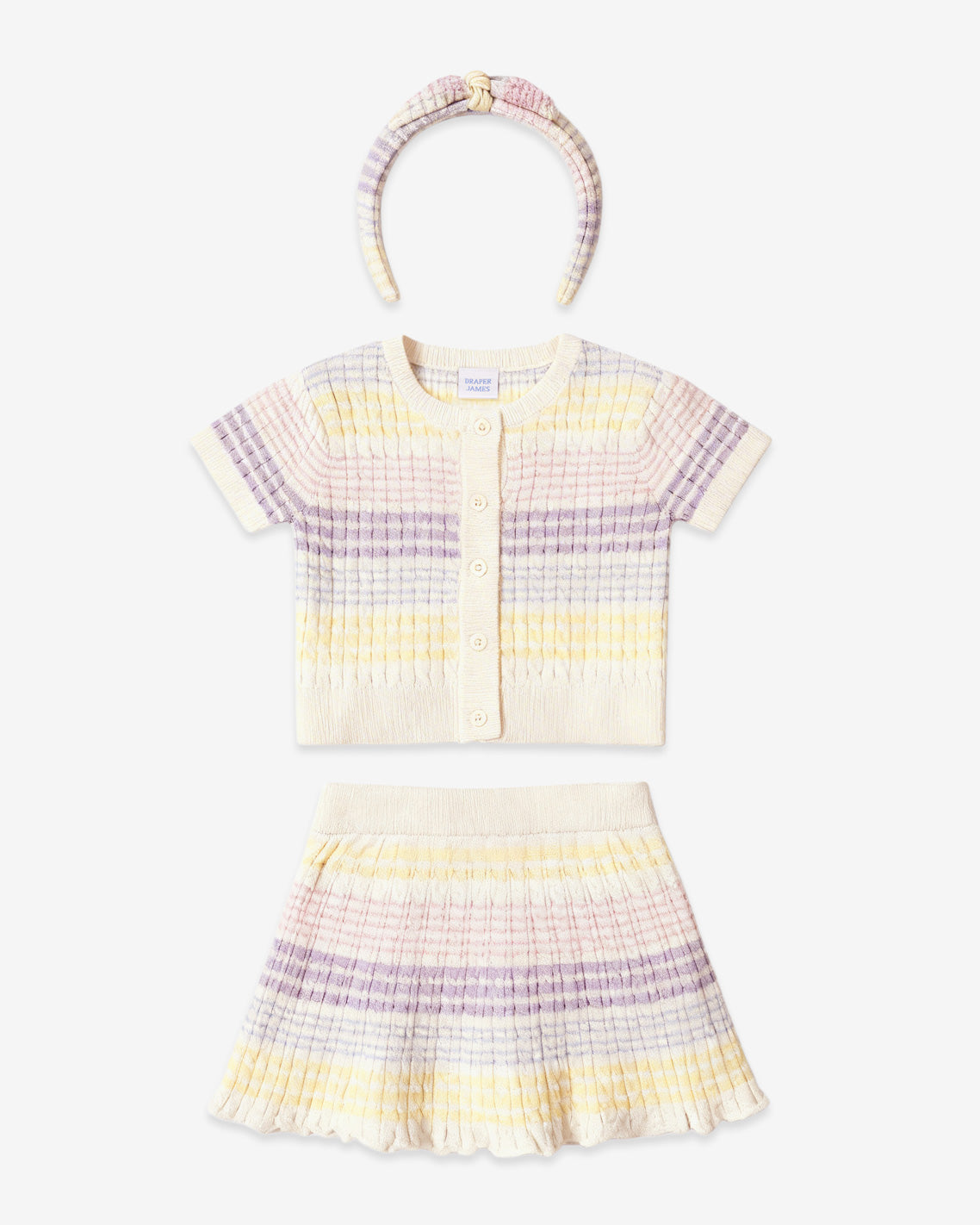 Sweater Knit Skirt Set with Headband in Striped Pastel | Draper James Discount