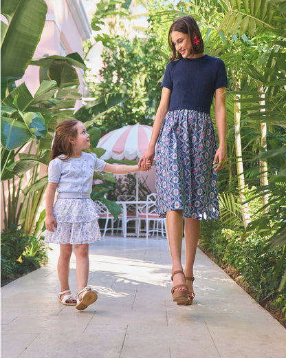 Floral Sweater Knit Skirt Set with Bow in Blue | Draper James Great Value