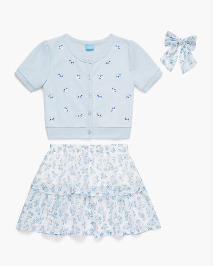 Floral Sweater Knit Skirt Set with Bow in Blue | Draper James Great Value