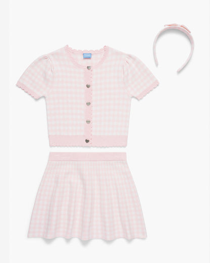 Gingham Sweater Knit Skirt Set with Headband in Pink | Draper James Discount