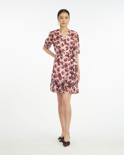 Ella Short-Sleeve Mini Dress in Burgundy Magnolia | Draper James Signature