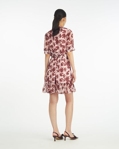 Ella Short-Sleeve Mini Dress in Burgundy Magnolia | Draper James Signature
