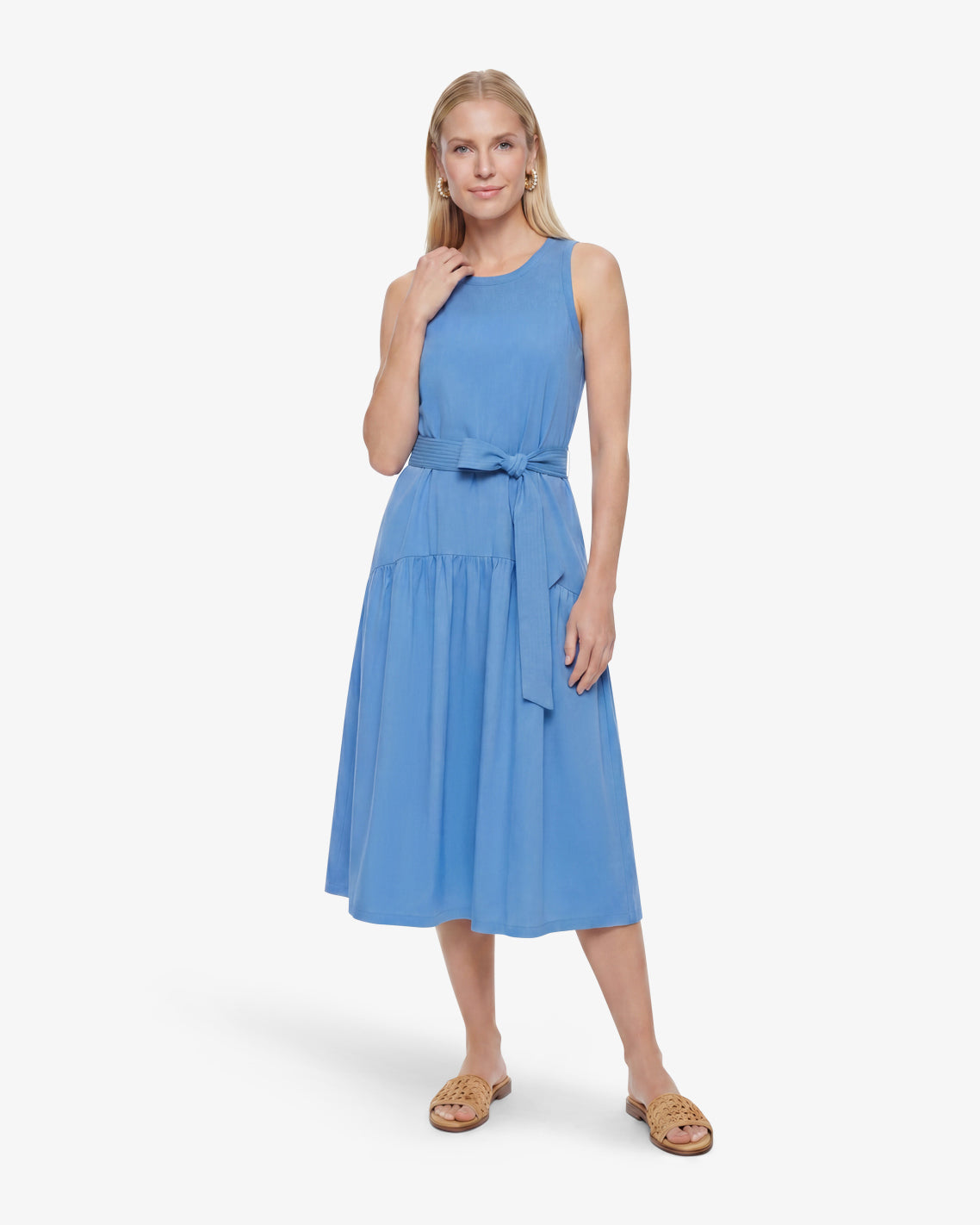 Lila Mixed Media Midi Dress in Light Blue | Draper James Latest