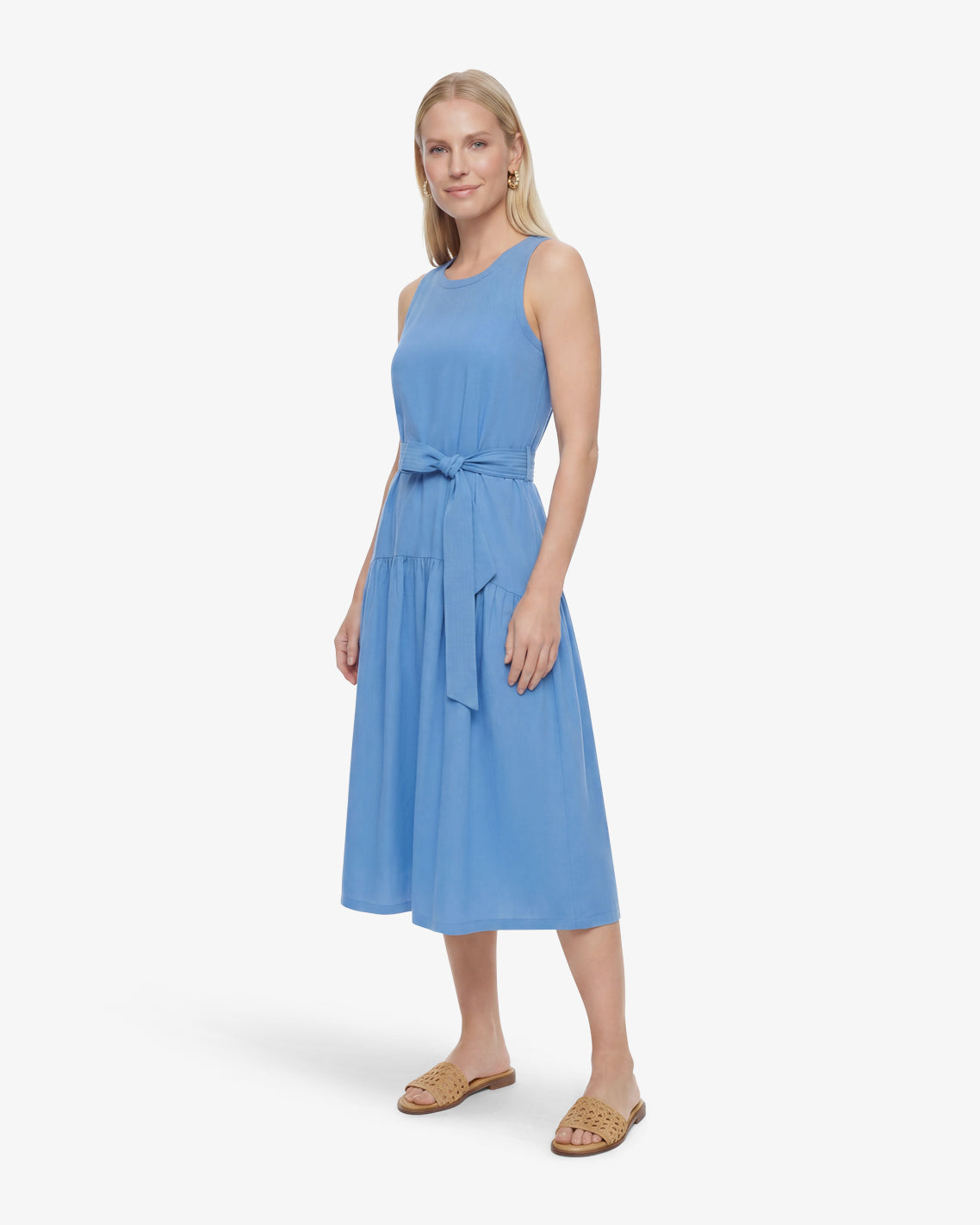 Lila Mixed Media Midi Dress in Light Blue | Draper James Latest