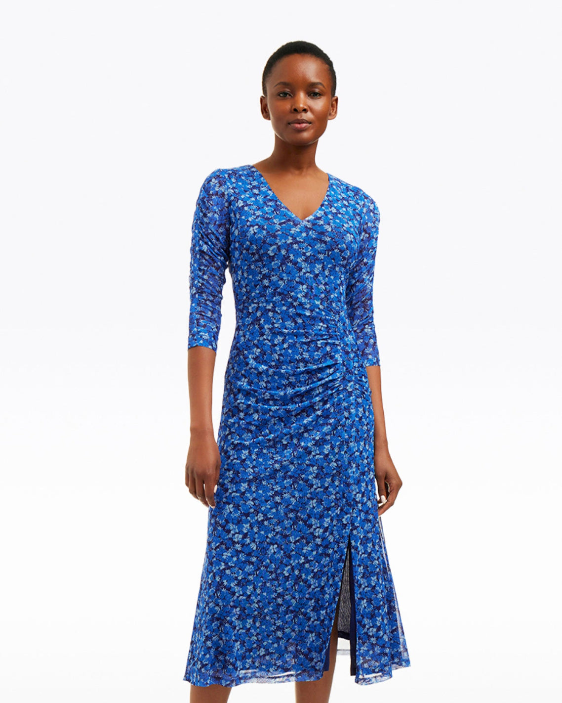 Selena V-Neck Midi Dress in Blue Scattered Ditsy | Draper James Sale