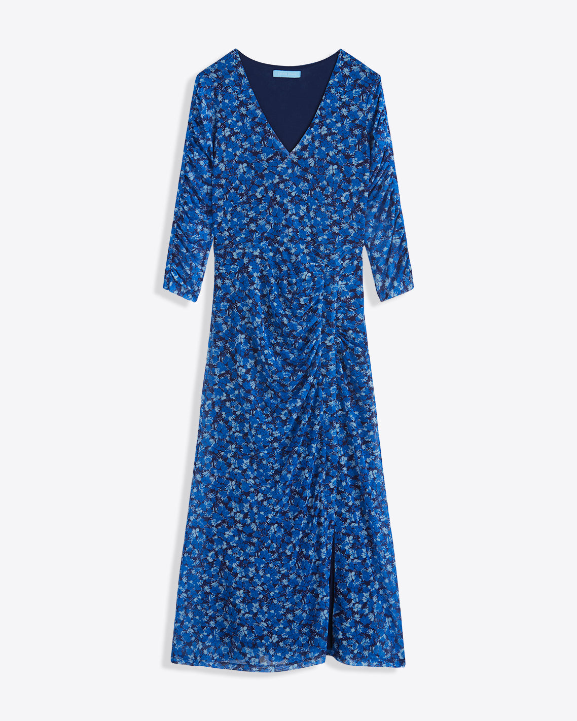 Selena V-Neck Midi Dress in Blue Scattered Ditsy | Draper James Sale