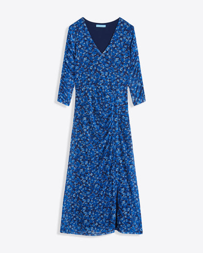 Selena V-Neck Midi Dress in Blue Scattered Ditsy | Draper James Sale