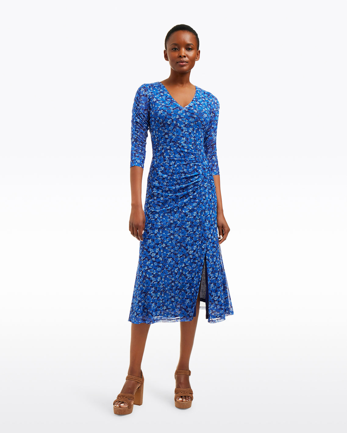 Selena V-Neck Midi Dress in Blue Scattered Ditsy | Draper James Sale