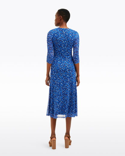 Selena V-Neck Midi Dress in Blue Scattered Ditsy | Draper James Sale