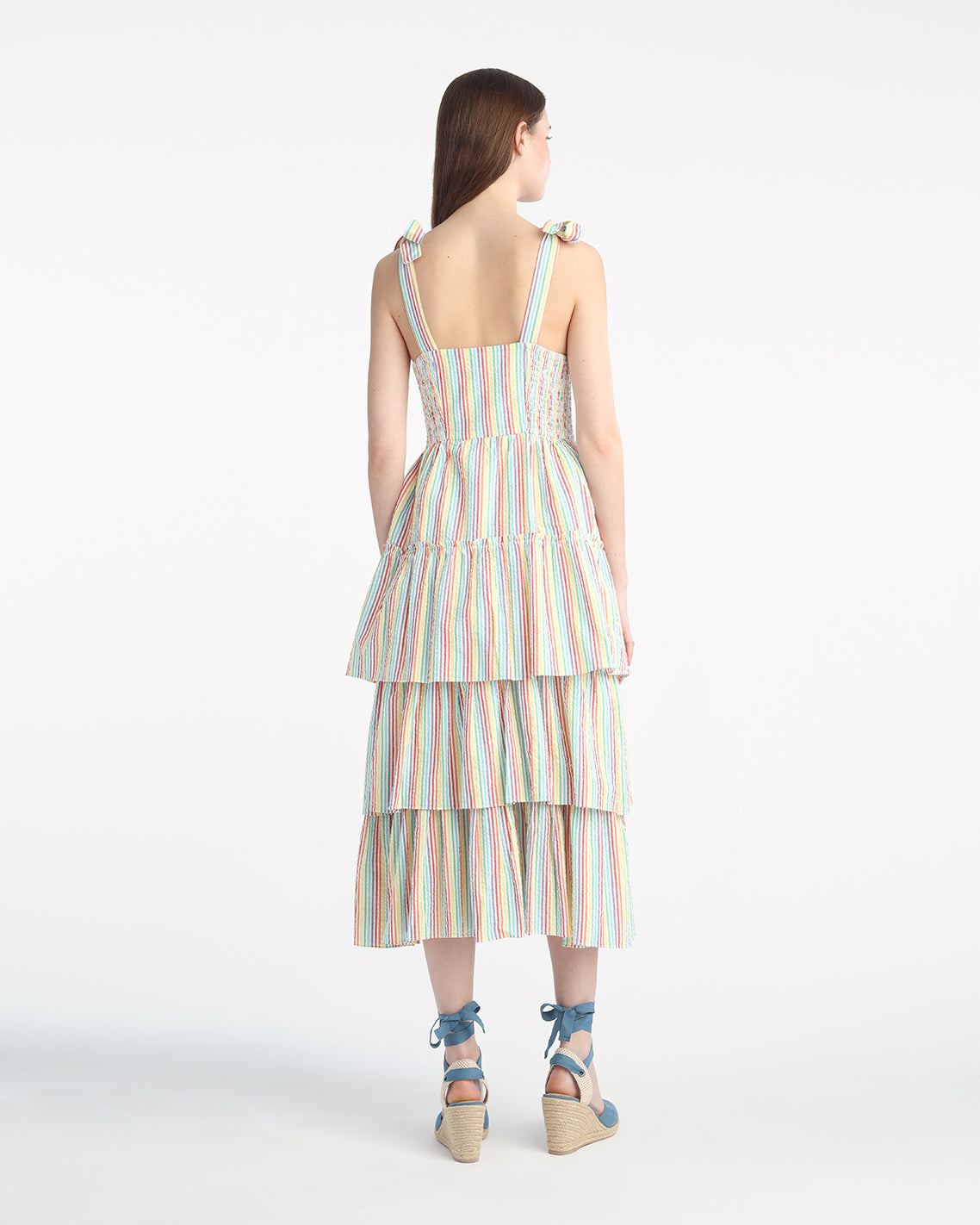 Taylor Tiered Midi Dress in Rainbow Stripes | Draper James Special Offer