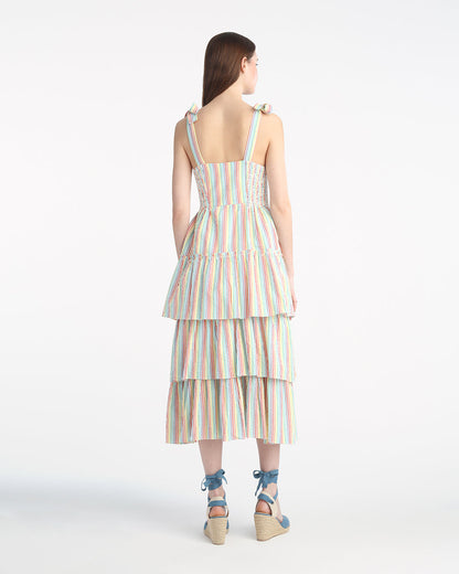 Taylor Tiered Midi Dress in Rainbow Stripes | Draper James Special Offer