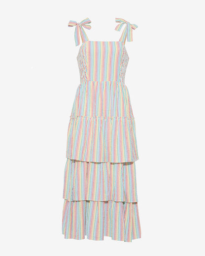 Taylor Tiered Midi Dress in Rainbow Stripes | Draper James Special Offer
