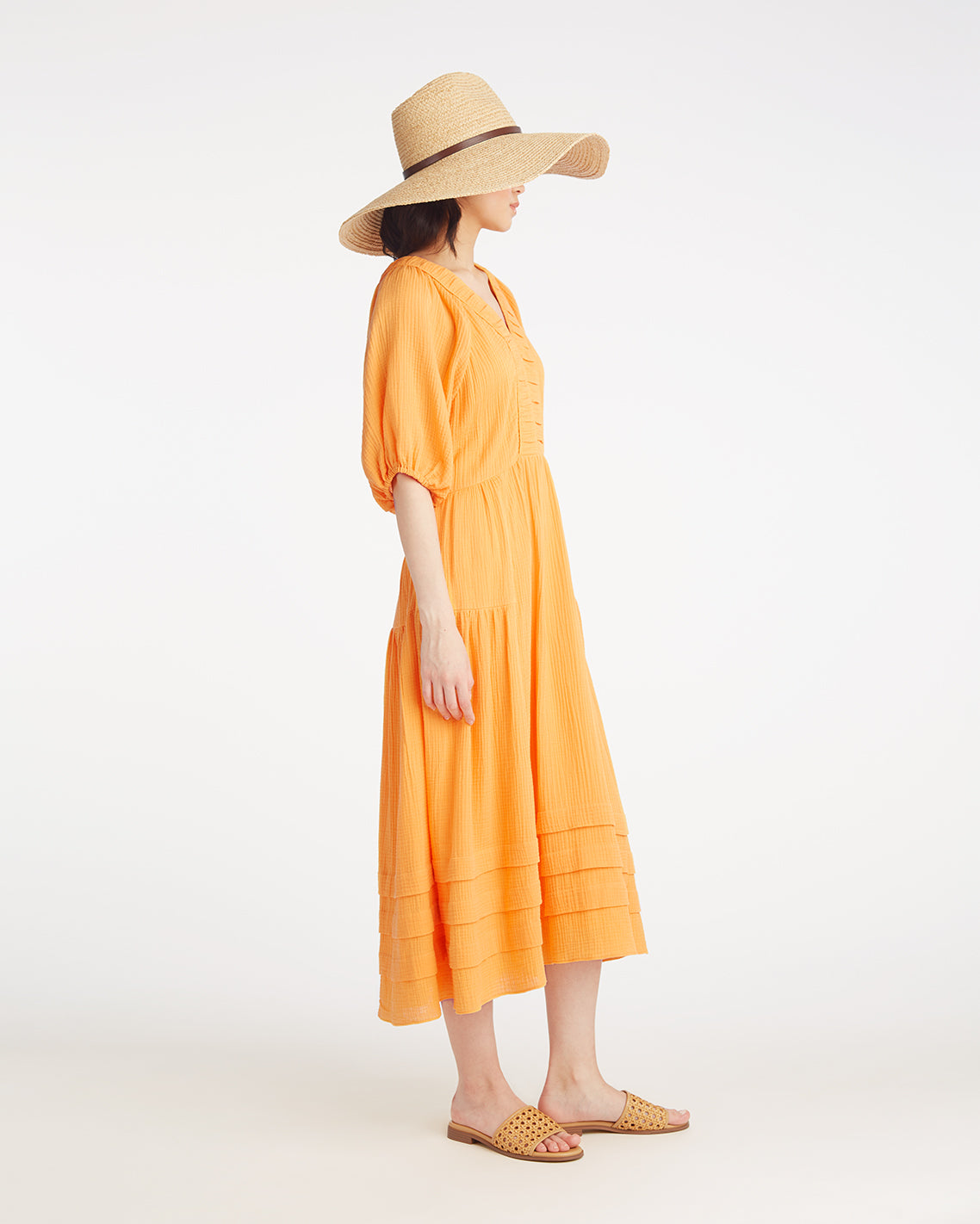 Chloe V-Neck Midi Dress in Crinkle Cotton | Draper James Popular