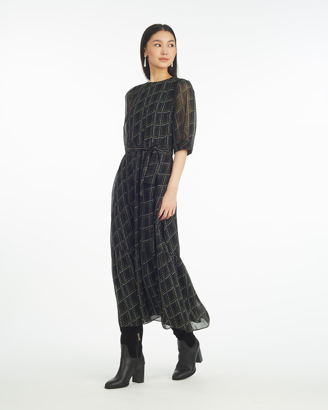 Sophie Tie Waist Midi Dress in Dainty Check | Draper James Popular