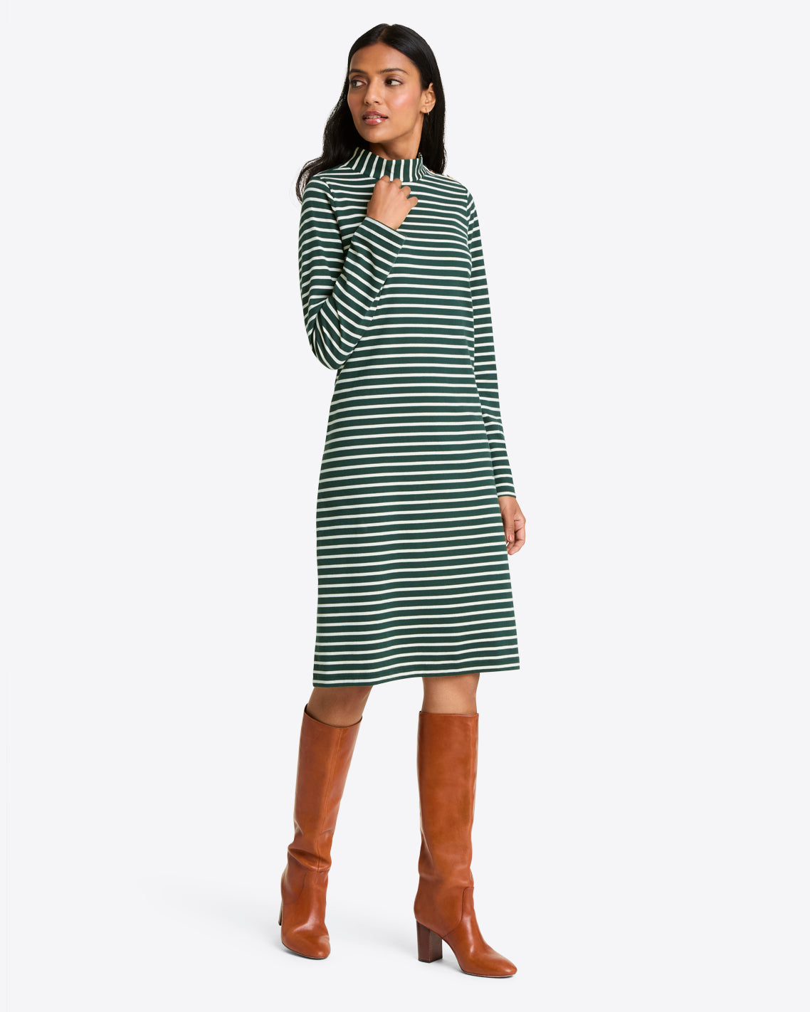 Elsie Turtleneck Dress in Green Stripe | Draper James New