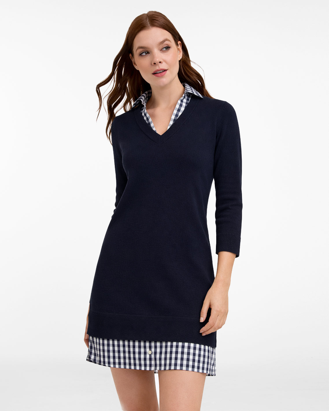 Wool and Cotton Combo Sweaterdress in Navy | Draper James Trusted