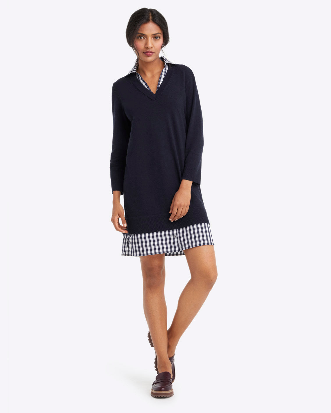 Wool and Cotton Combo Sweaterdress in Navy | Draper James Trusted