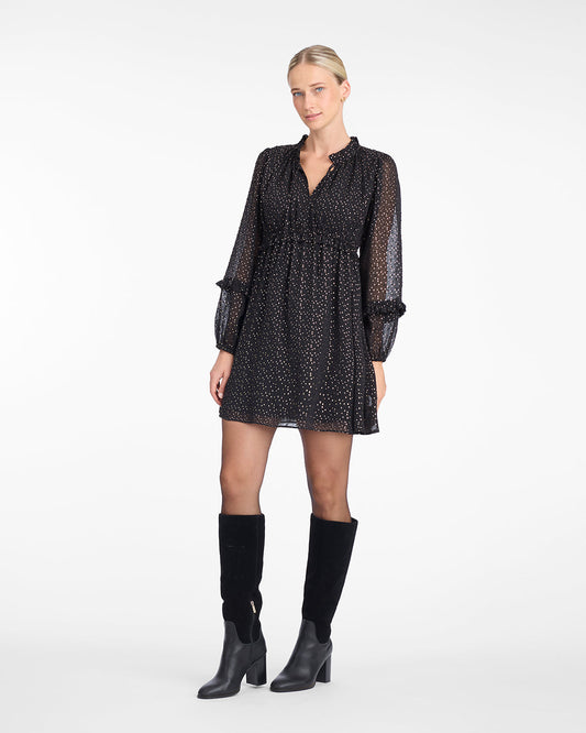 Leah Long-Sleeve Mini Dress in Foil Dot | Draper James Smart Buy