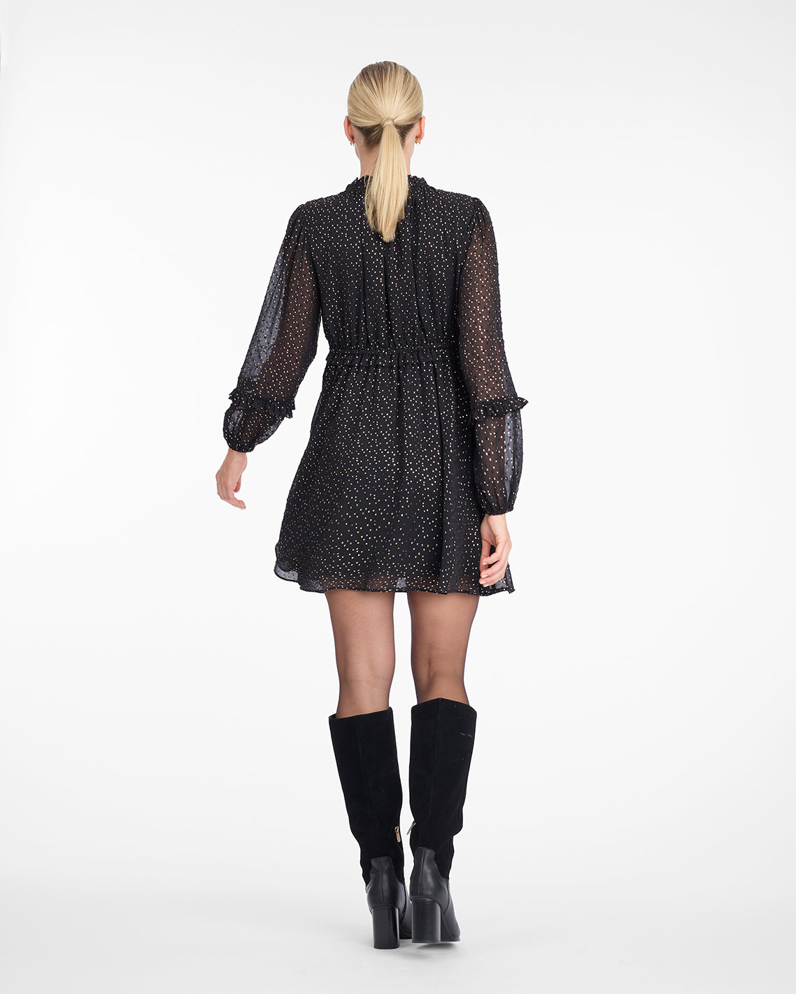 Leah Long-Sleeve Mini Dress in Foil Dot | Draper James Smart Buy