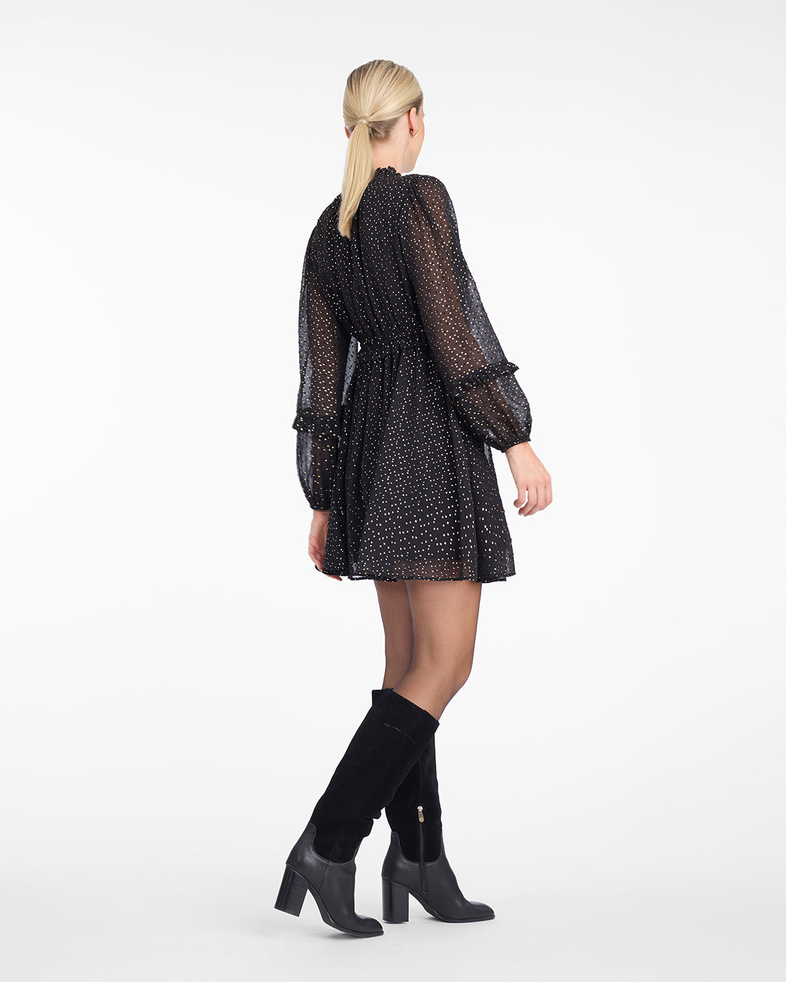Leah Long-Sleeve Mini Dress in Foil Dot | Draper James Smart Buy