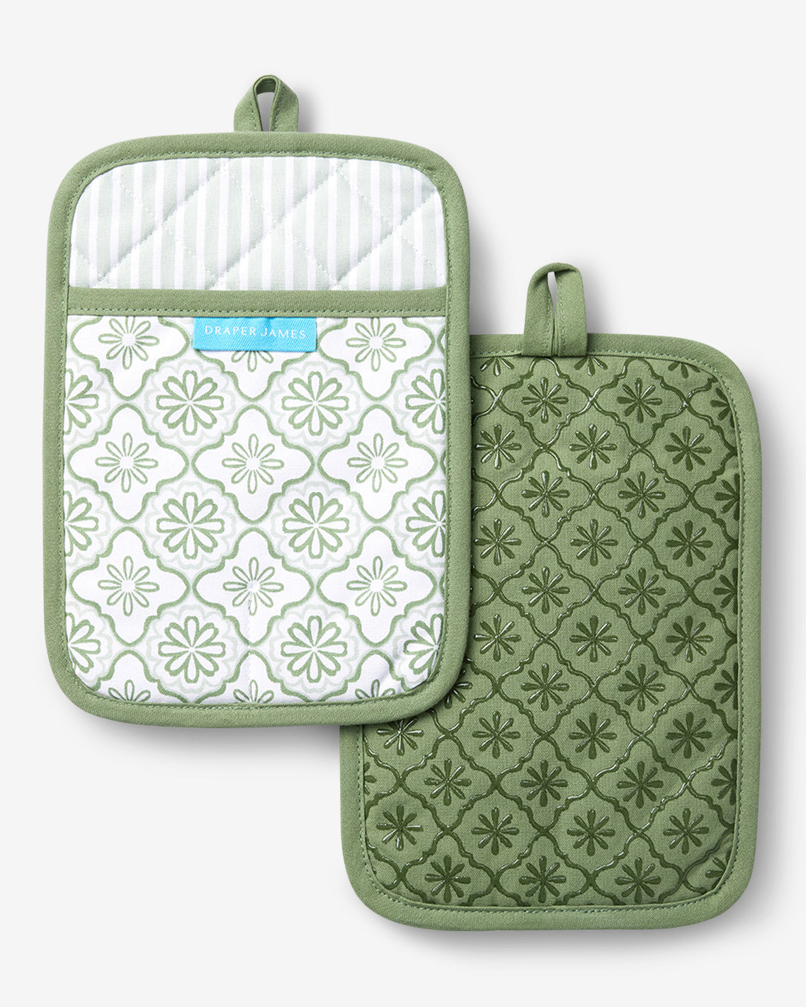Geometric Floral Pot Holder Set in Seafoam | Draper James Featured