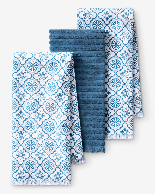 Geometric Floral Kitchen Towel Set in Blue | Draper James Trending