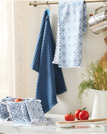 Geometric Floral Kitchen Towel Set in Blue | Draper James Trending