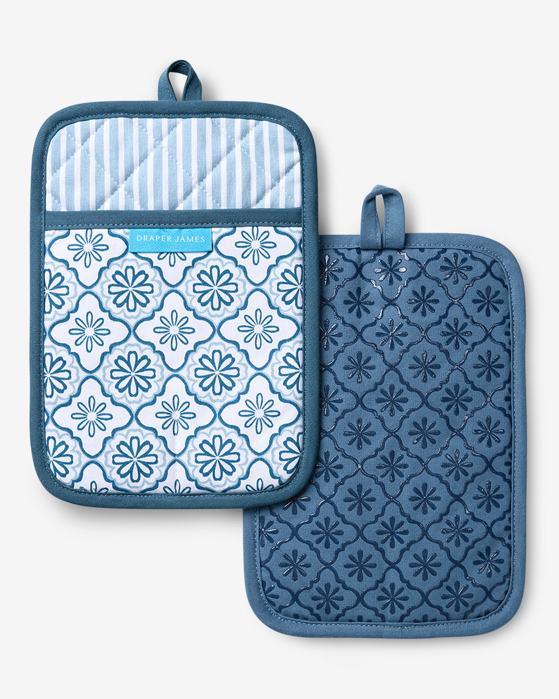 Geometric Floral Pot Holder Set in Blue | Draper James Trusted