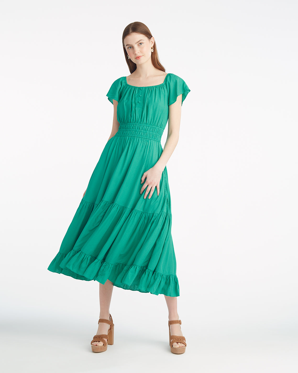 Berkeley Smocked Waist Midi Dress in Green | Draper James Best Price
