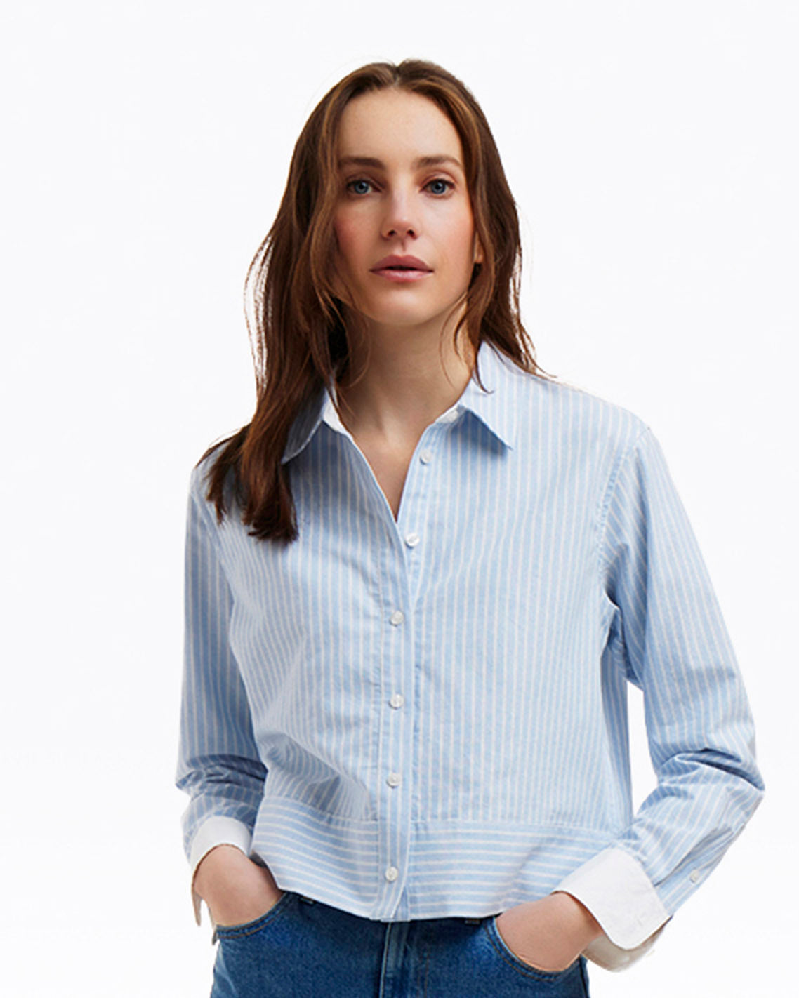 Long Sleeve Cropped Button Down in Oxford Shirting | Draper James Great Value