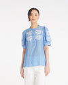 Blue Stripe Floral Embroidery
