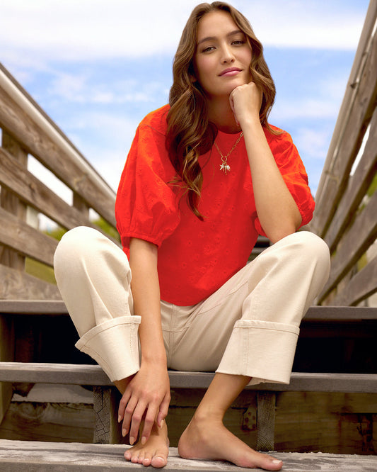 Short Sleeve Top in Embroidered Flower | Draper James Signature