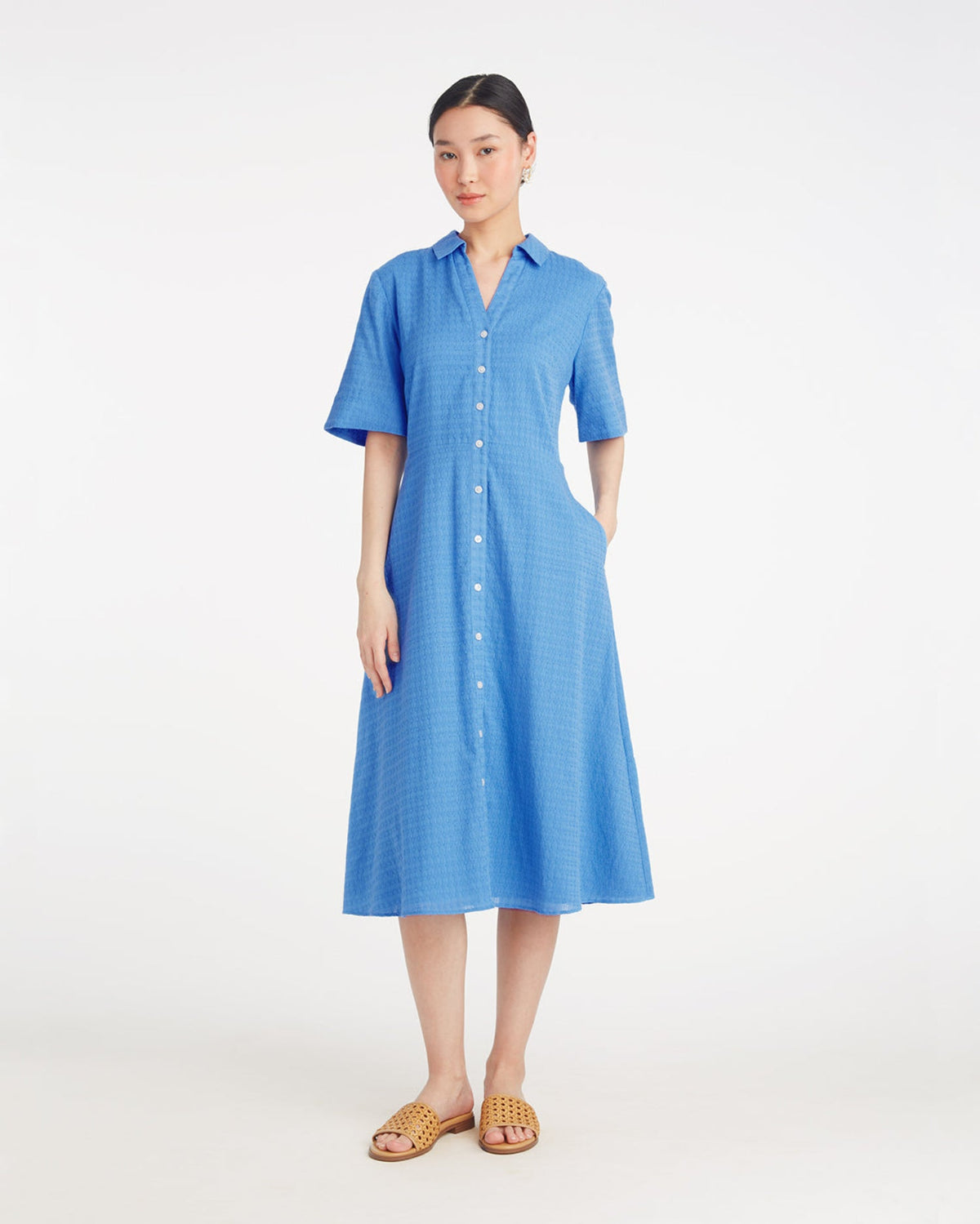 Annika Midi Shirtdress in Textured Cotton | Draper James Premium