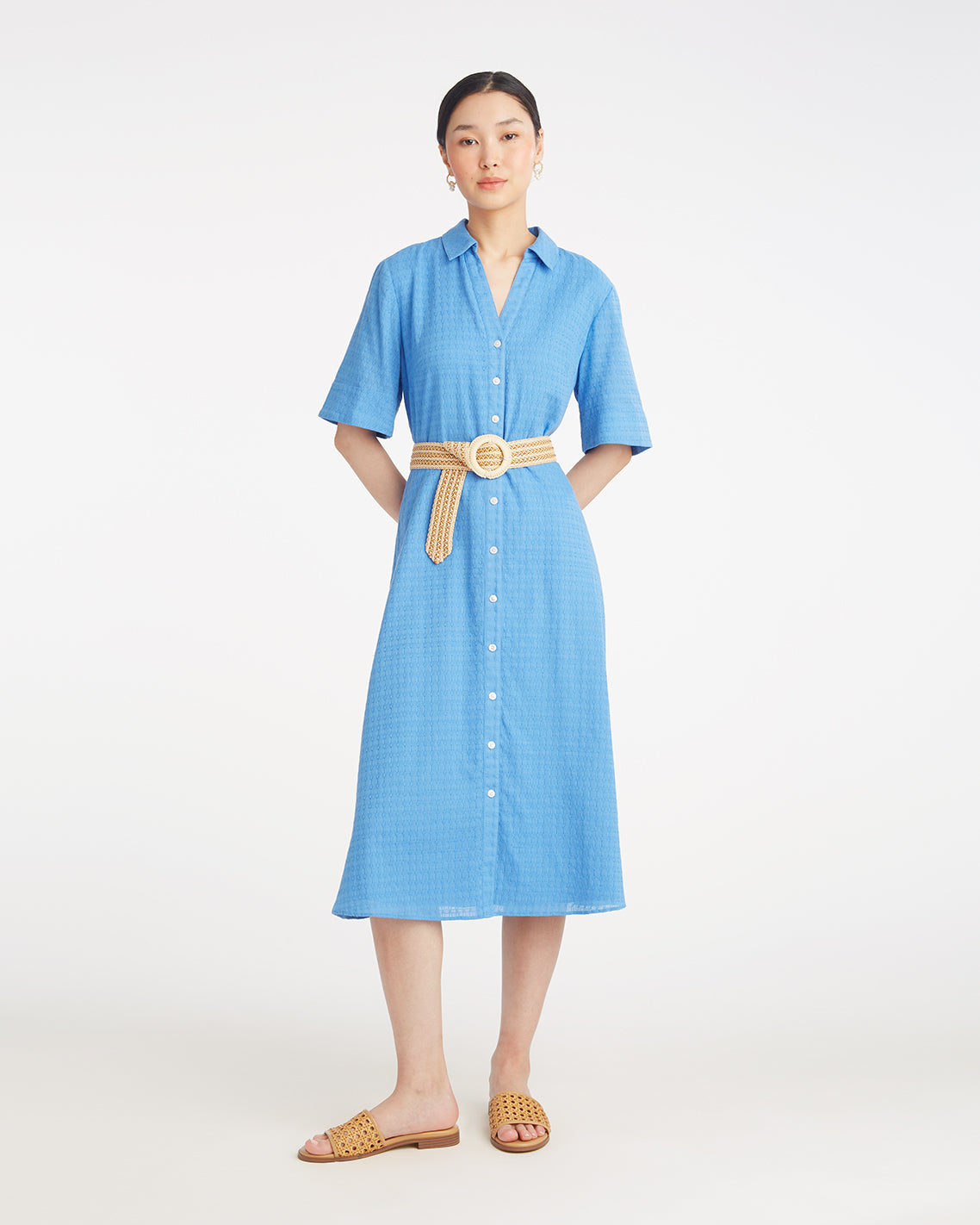 Annika Midi Shirtdress in Textured Cotton | Draper James Premium