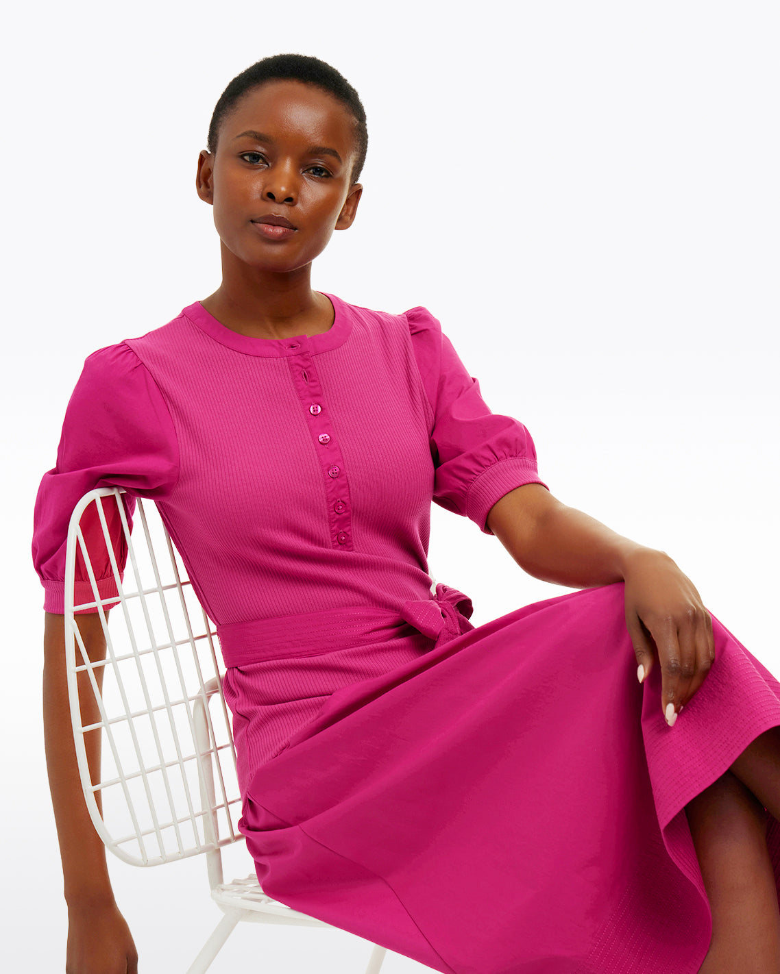 Celeste Mixed Media Dress in Raspberry Pink | Draper James Discount