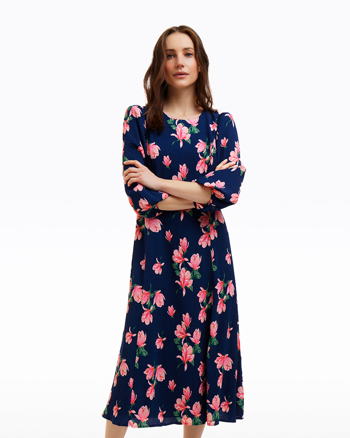 Matilda Crewneck Midi Dress in Magnolia Buds | Draper James Trusted