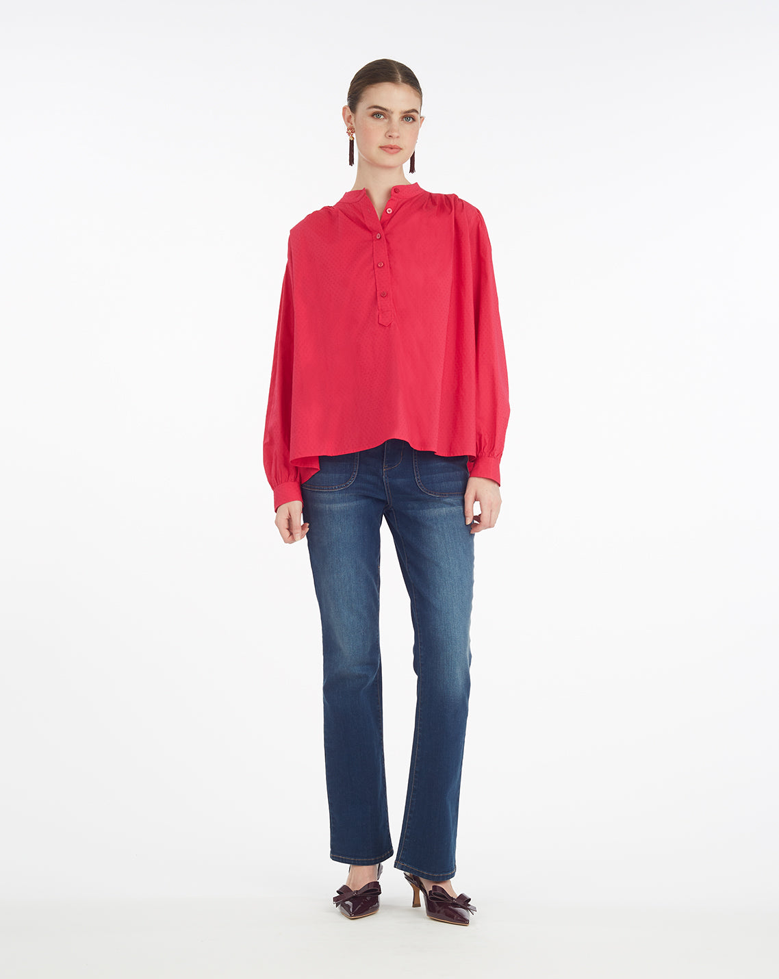 Pleated Button Down in Cotton Dobby in Love Potion | Draper James Best Seller