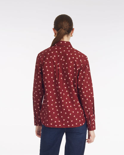 Long-Sleeve Button Down in Burgundy Buds | Draper James Essential