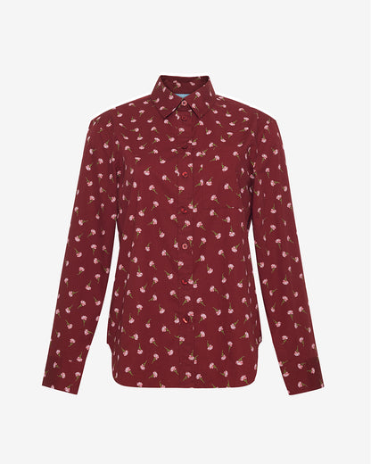 Long-Sleeve Button Down in Burgundy Buds | Draper James Essential