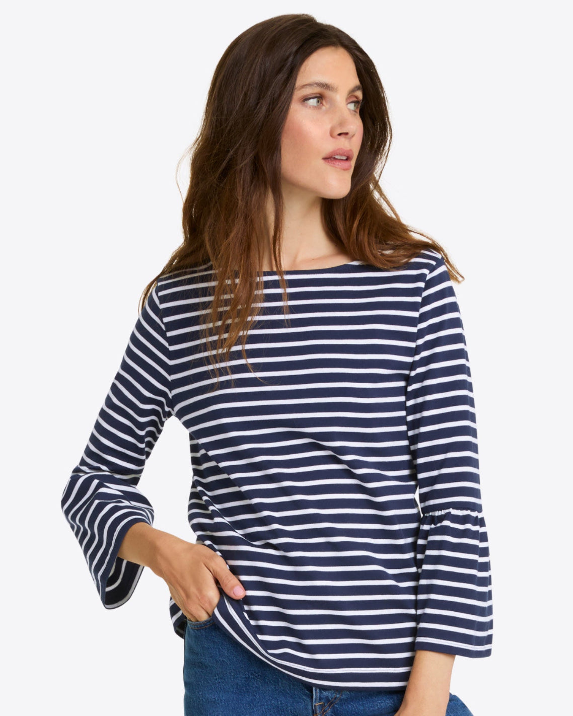 Corey Bell Sleeve Top in Navy Mariner Stripe | Draper James Top Pick