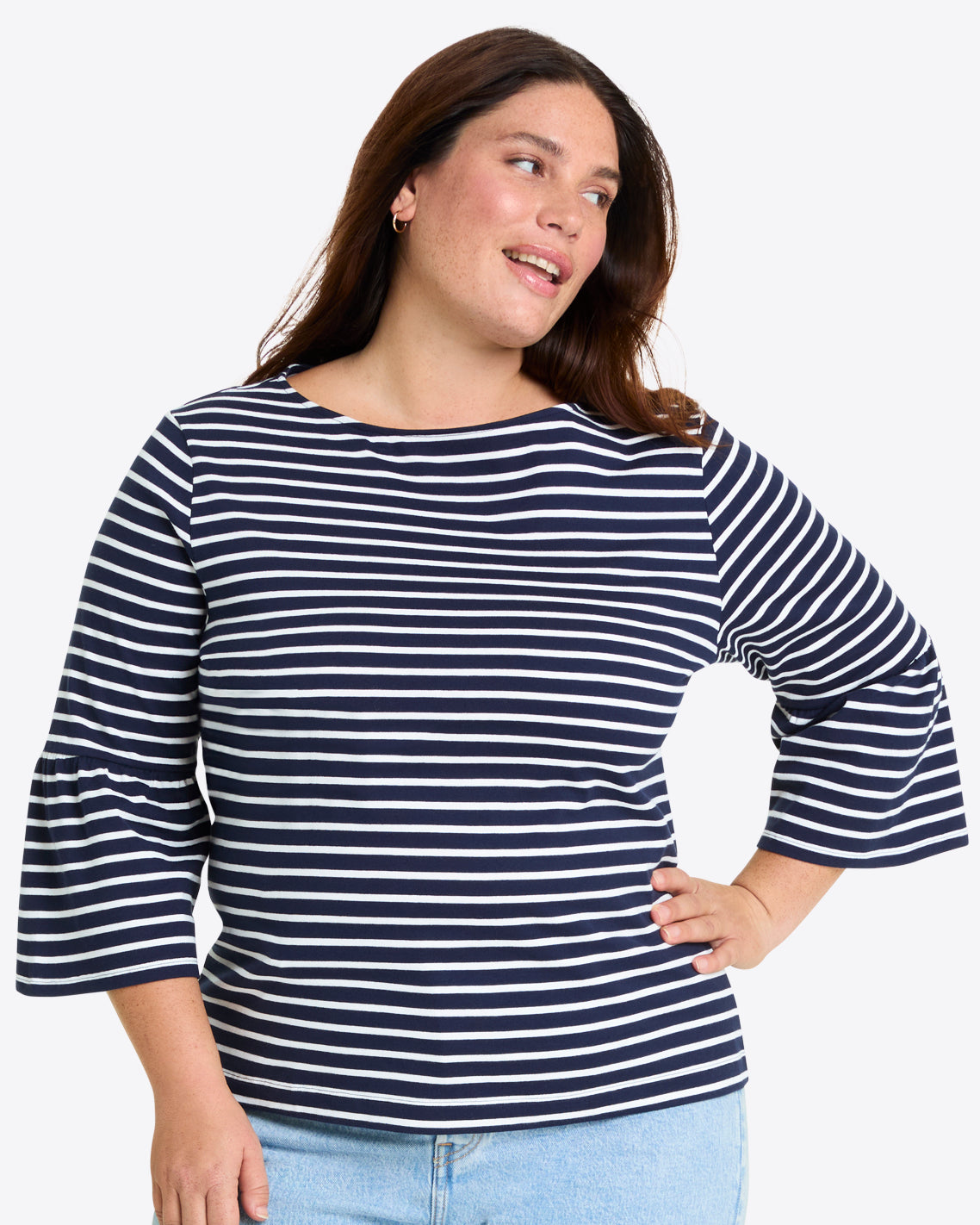 Corey Bell Sleeve Top in Navy Mariner Stripe | Draper James Top Pick