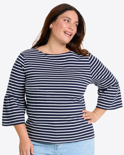 Corey Bell Sleeve Top in Navy Mariner Stripe | Draper James Top Pick