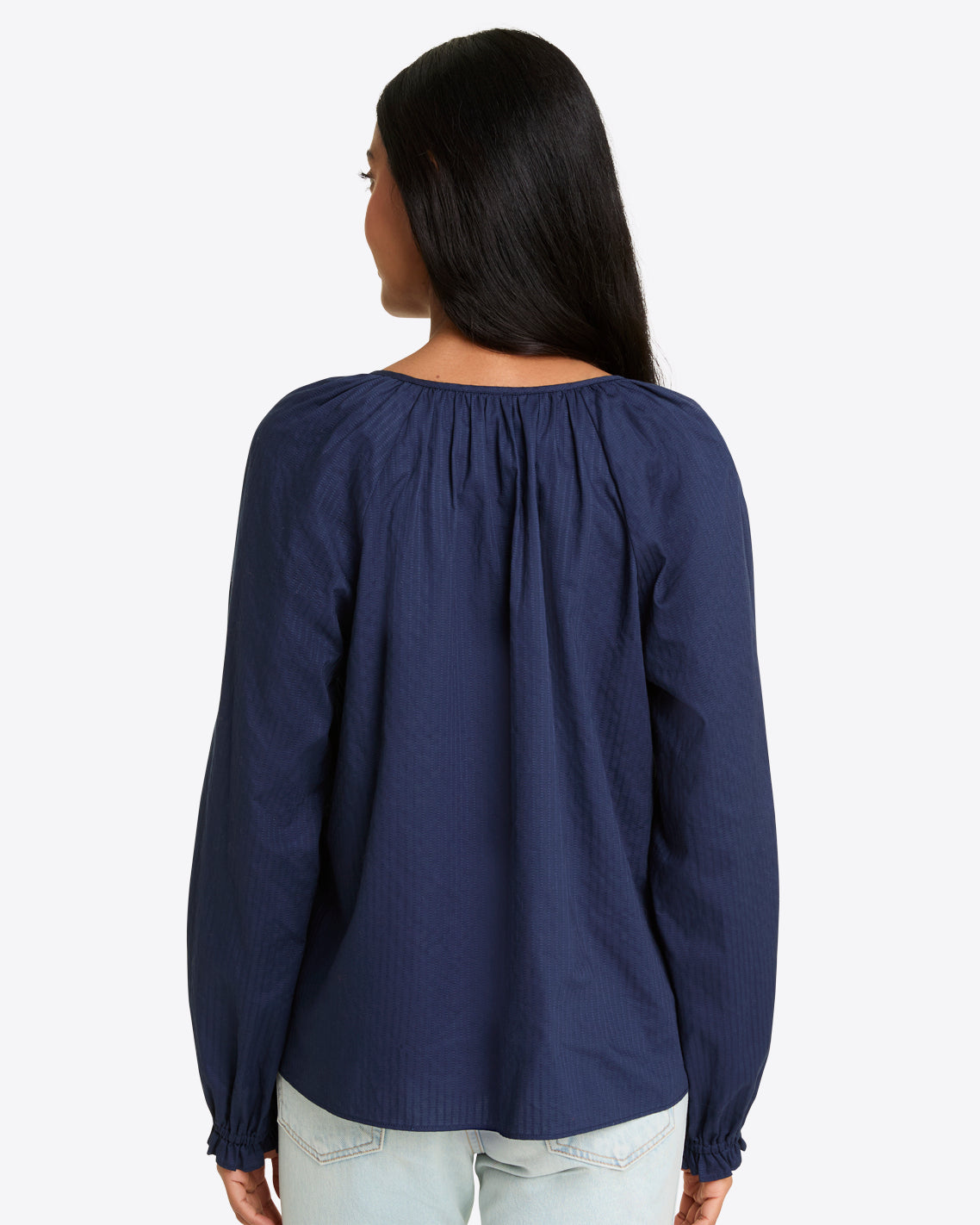 Alexandra Top in Navy Dobby Stripe | Draper James Latest
