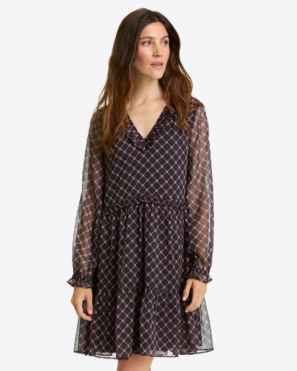 Lorrie Long-Sleeve Dress in Crinkle Chiffon | Draper James Value