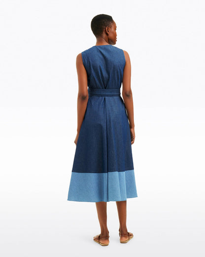 Lorelai Two Tone Sleeveless Wrap Dress in Chambray | Draper James Top Pick