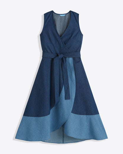 Lorelai Two Tone Sleeveless Wrap Dress in Chambray | Draper James Top Pick
