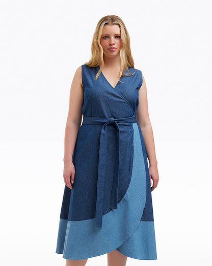 Lorelai Two Tone Sleeveless Wrap Dress in Chambray | Draper James Top Pick