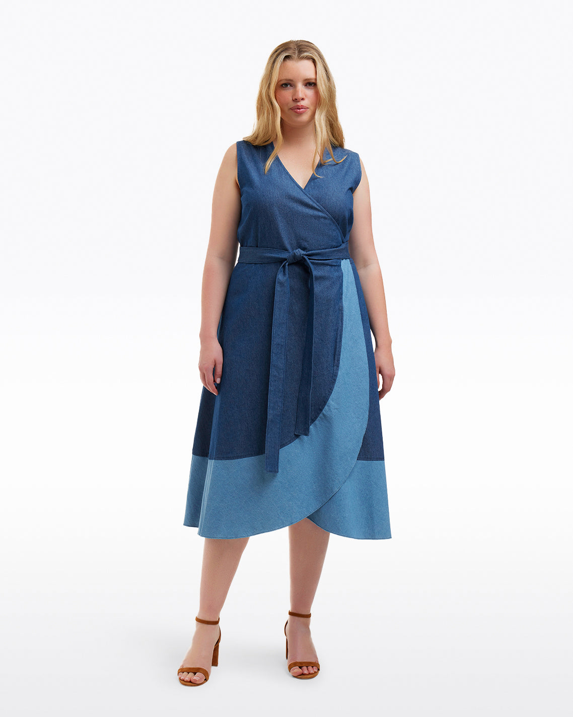 Lorelai Two Tone Sleeveless Wrap Dress in Chambray | Draper James Top Pick
