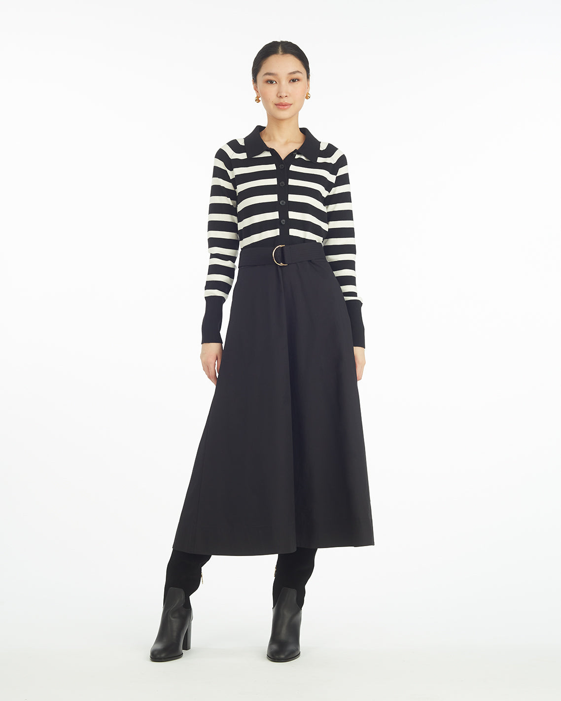 Darcy Mixed Media Dress in Black Stripe | Draper James Trusted