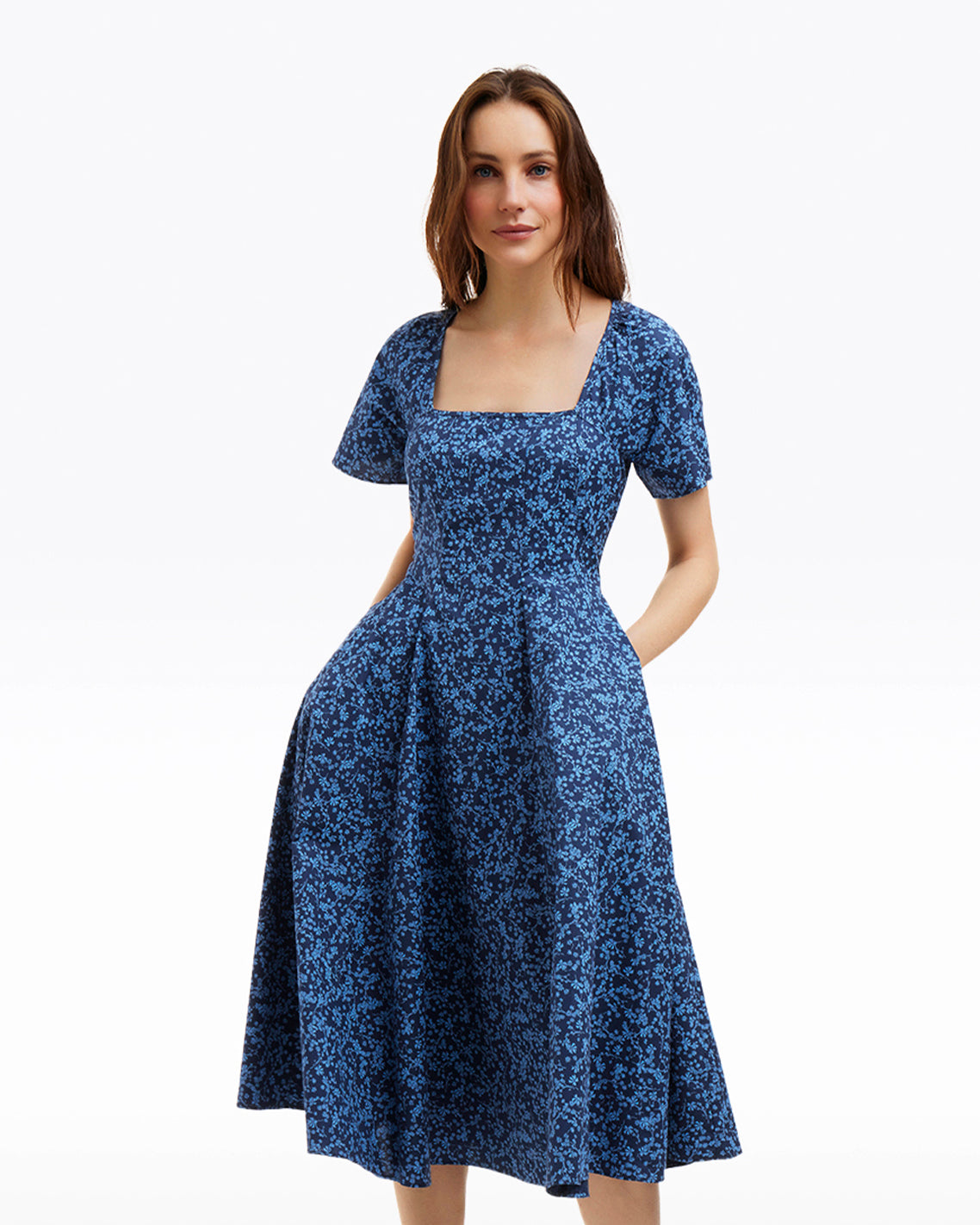 Caitlyn Square Neck Midi Dress in Ribbon Floral | Draper James Latest